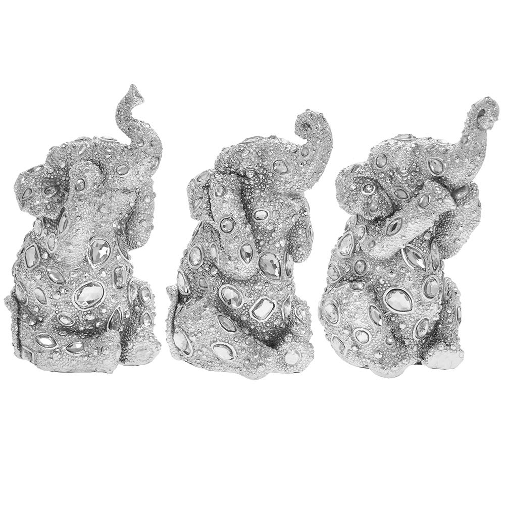 Lesser & Pavey Silver Art Three Wise Diamante Elephant Ornament Statue Figurine Display Decor