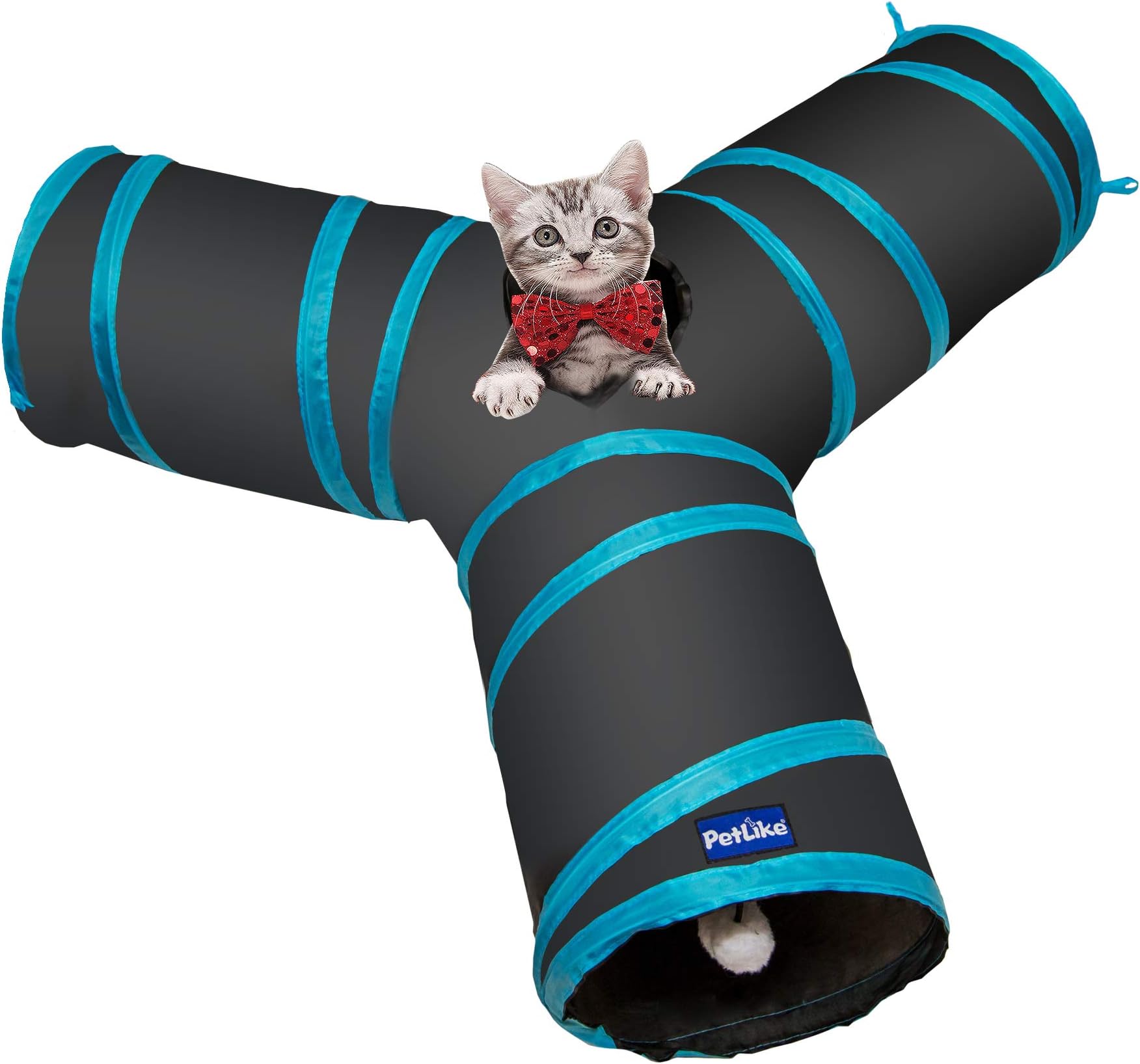 PetLike 3 Way Cat Tunnel Crinkle Collapsible Pet Tube Hideaway Interactive Play Toy with Ball 9.8"x13.8" Black 14877080