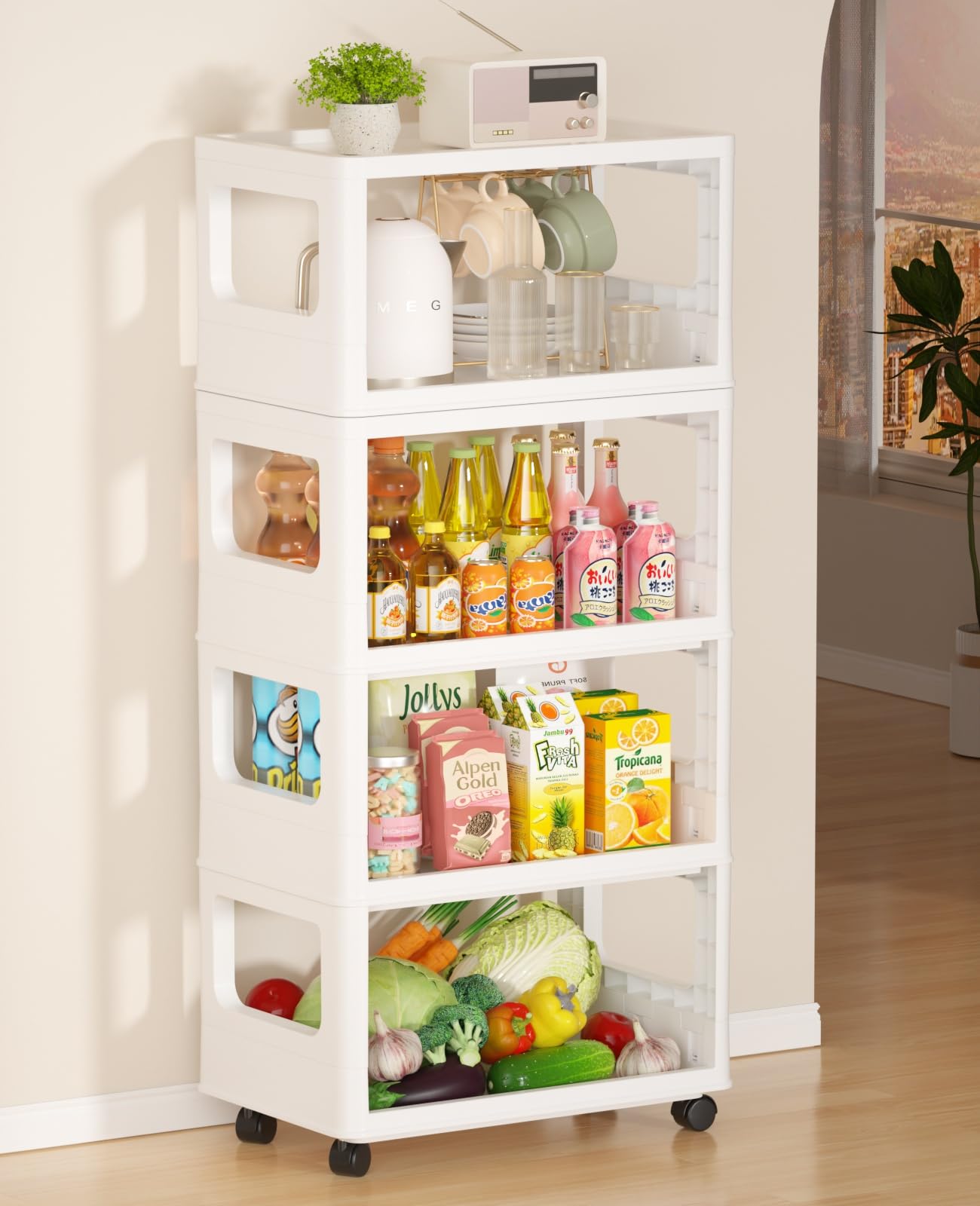 Photo 1 of Rolling Storage Cart with Wheels - 5 Tier Multifunctional Utility Cart, Laundry Room Organization, Plastic Bathroom Storage Shelf, Mobile Shelving Units for Kitchen Living Room Study Dresser, White