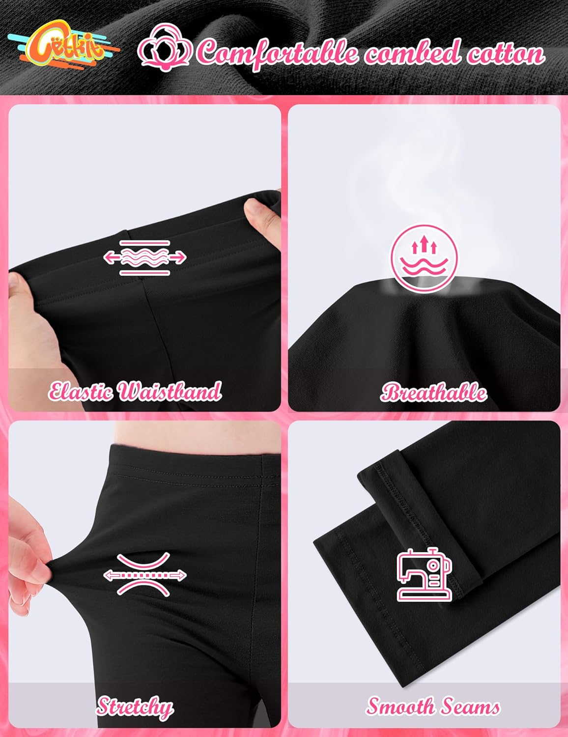 Girls Leggings - Soft Toddler Pants, Ankle Length Cotton with Great Softness, Black, 4T - Image 4