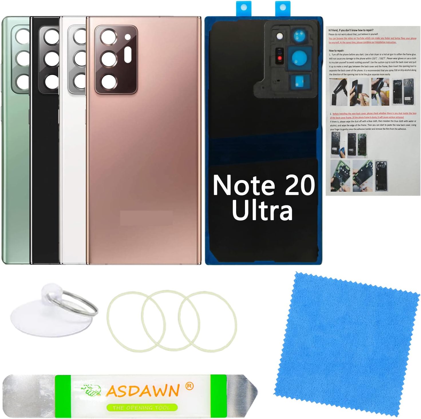 Galaxy Note 20 Ultra Replacement Back Glass Panel Case with Pre-Installed Camera Lens + Tools Kit for Samsung Galaxy Note 20 Ultra SM-N985 All Carriers (Mystic Bronze)