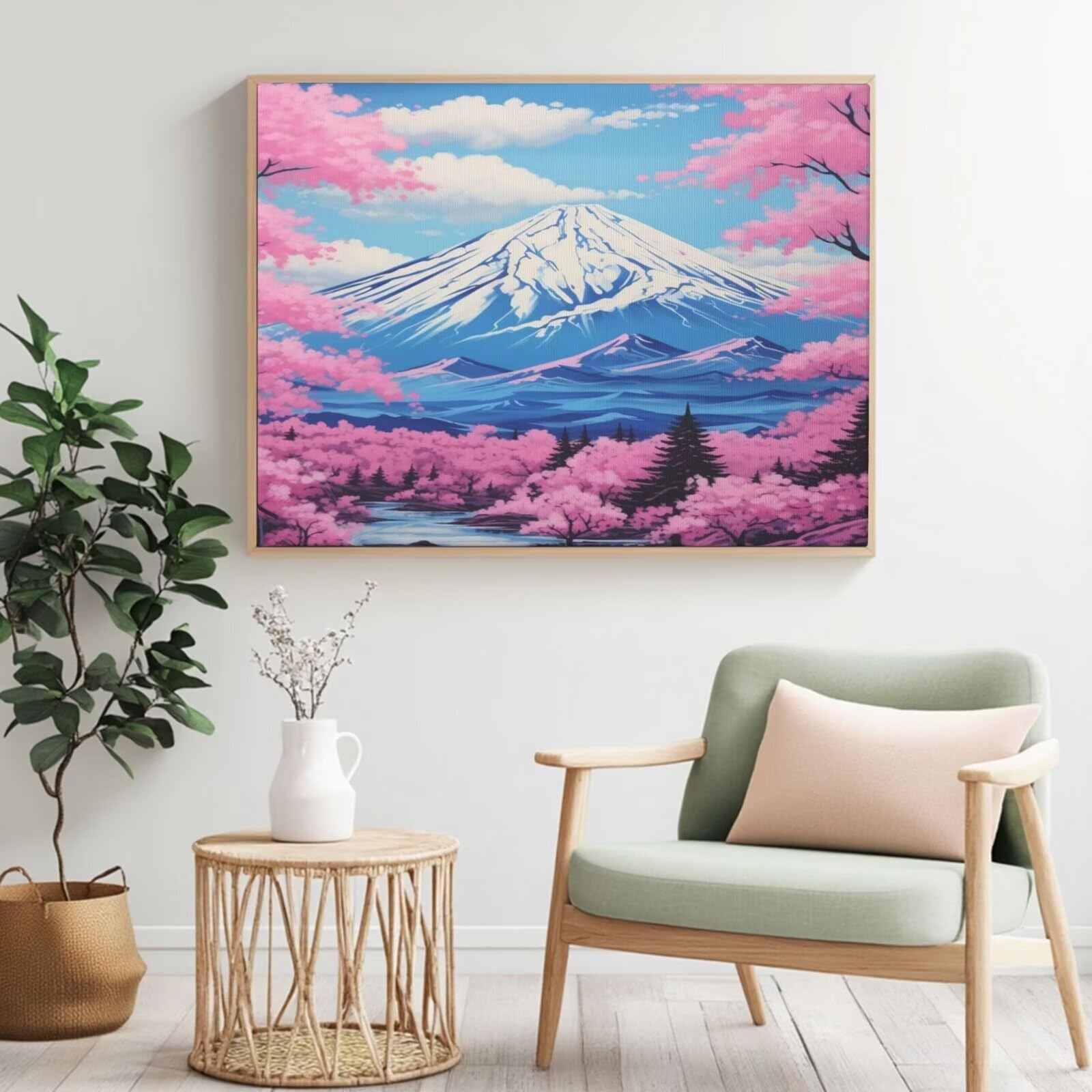 Malen nach Zahlen MK269 Malen-nach-Zahlen-Set für Erwachsene, Motiv: Berg, Kirschblüte, Malen nach Zahlen für Anfänger, Acryl, Motiv: Peinture a Numero, DIY-Ölgemälde, Kunsthandwerk Kits für