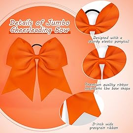 2 Packs Jumbo Cheerleading Bow 8 Inch Large Cheer Hair Bows with Ponytail Holder for Teen Girls Softball Outfit Uniform(Orange)