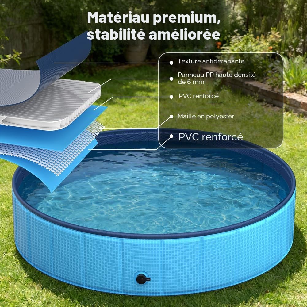 KYG Piscine pour Chien, 140 x 30 cm, pour Chiens de Taille Moyenne et Grande, Pliable, antidérapante, en PVC Solide, Facile à Vider, Piscine de Natation Portable pour Animaux