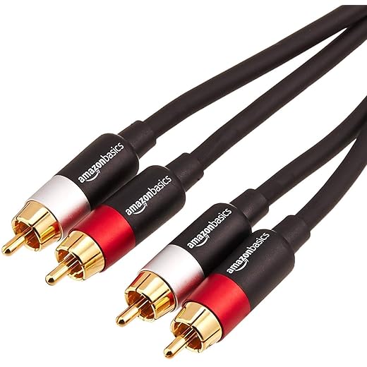 Amazon Basics 2 RCA Audio Cable for Stereo Speaker or Subwoofer with Gold-Plated Plugs, 8 Foot, Black