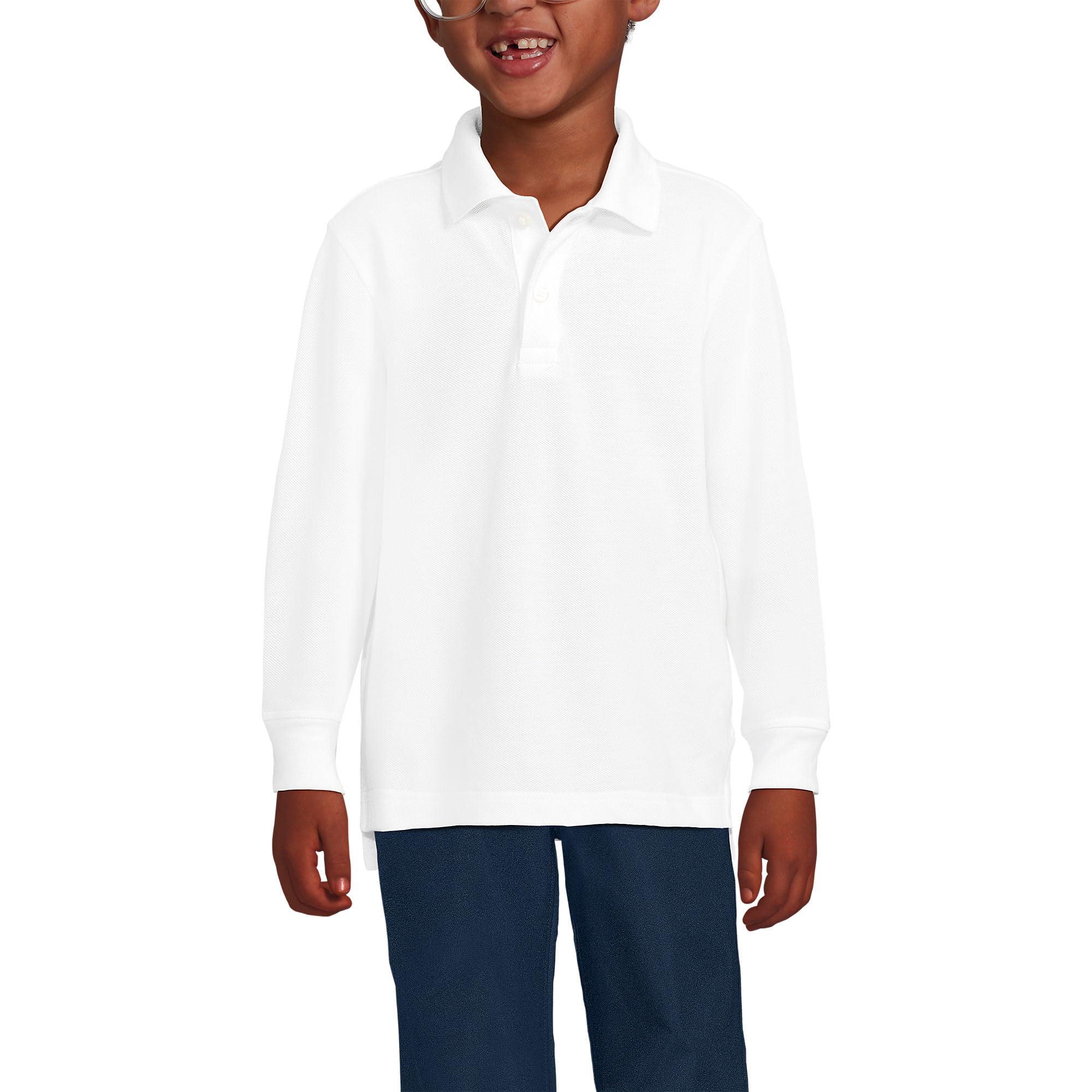 Lands' End School Uniform Kids Long Sleeve Mesh Polo Shirt