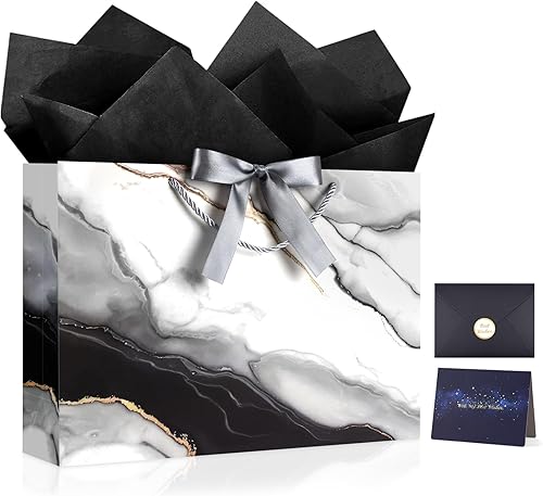 Miniatura 8 de JMANNI Bolsas de regalo, 3 piezas de tamaño mediano con cinta de lazo, bolsa de regalo de papel portátil, patrón de mármol, para cualquier ocasión
