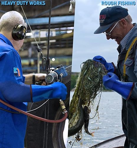 Miniatura 5 de HANWOO Resistente al agua, químico y al aceite, guantes de PVC para el invierno, guantes cálidos, forro polar, trabajo congelador, antideslizante, XL