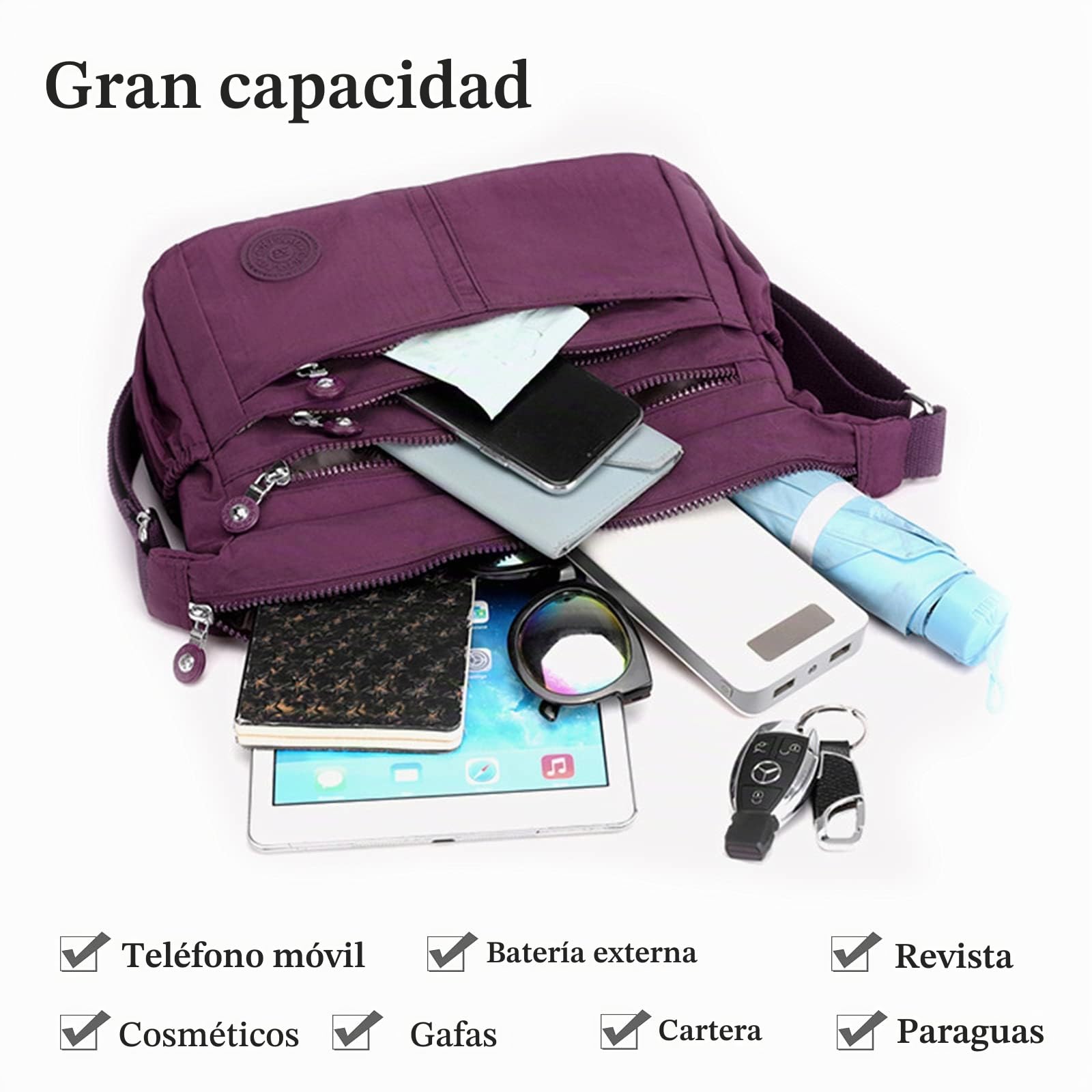 FANDARE Ligero Bolsos Bandolera Cuerpo Cruzados Mujer Bolsas de Mensajero Impermeable Nylon Deportes Escuela Shopper Sling Crossbody Bag