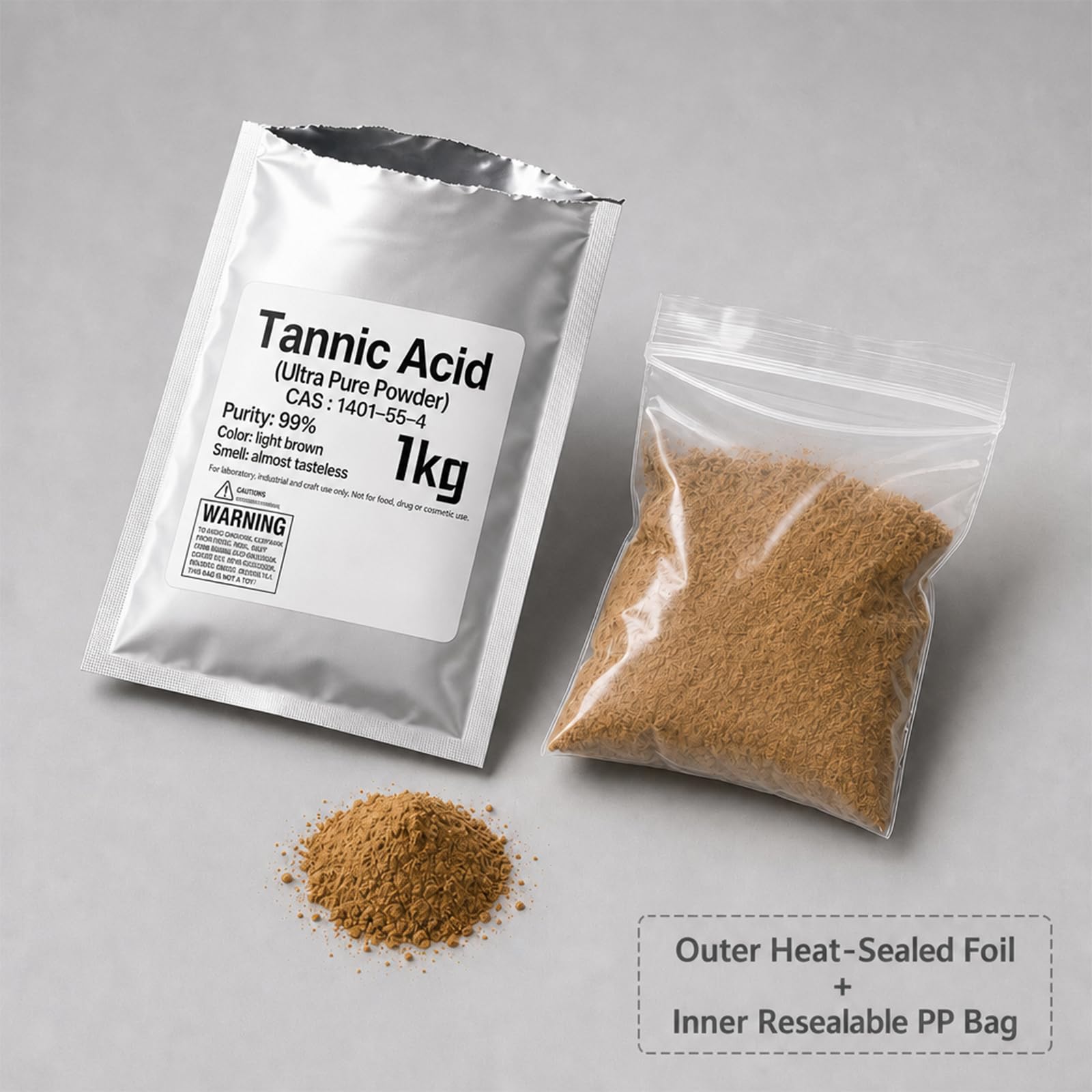 300 g de ácido tánico, ácido tánico en polvo 99%-1kg | Curtido de cuero |Reactivo industrial de grado laboratorio | Inhibidor de corrosión de metales|la prevención de la oxidación