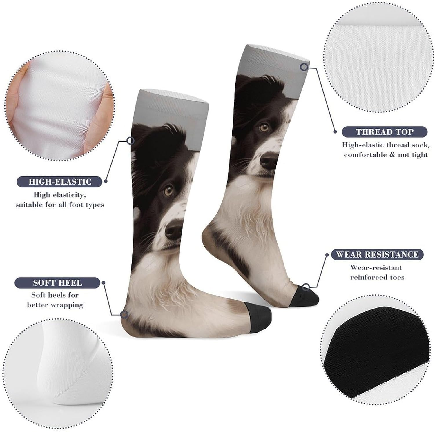 Border Collie Knee High Soccer Socks Moisture Wicking