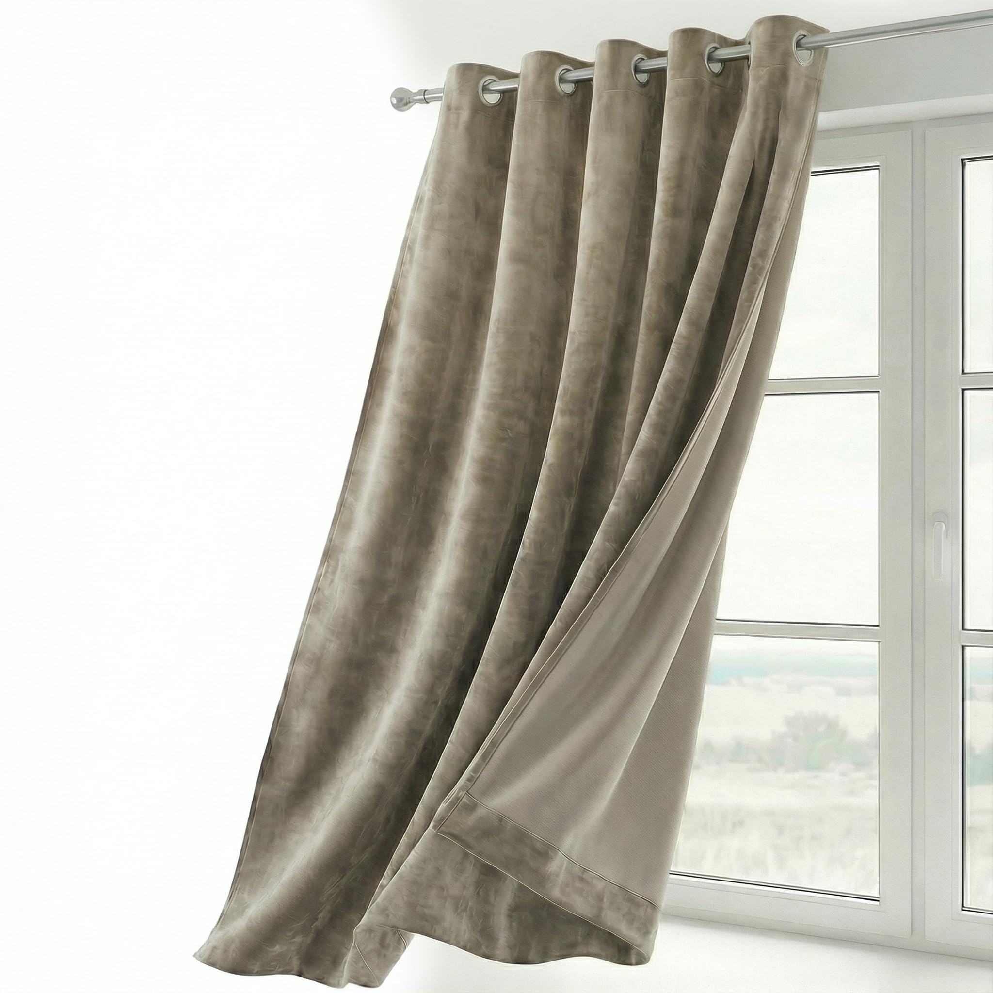 Beautex Taupe Velvet Blackout Curtain With Eyelets Opaque 140 X 175 Cm (Width 140 Cm, Height 175 Cm, )