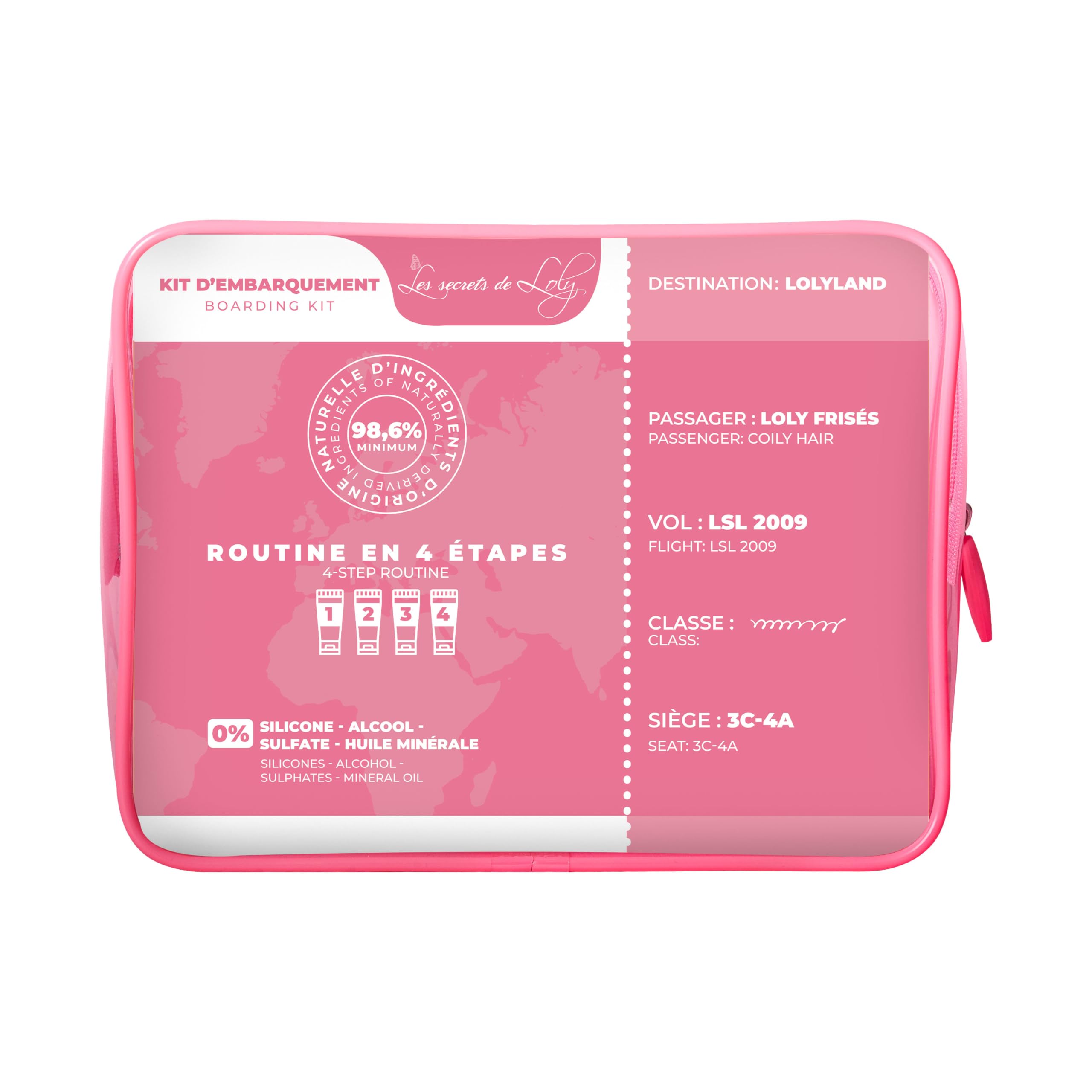 Les Secrets de Loly - Trousse de Voyage Cheveux Frisés - 4 Soins 100ml - Shampooing + Après-Shampooing + Gelée + Lait Capillaire - Format Cabine