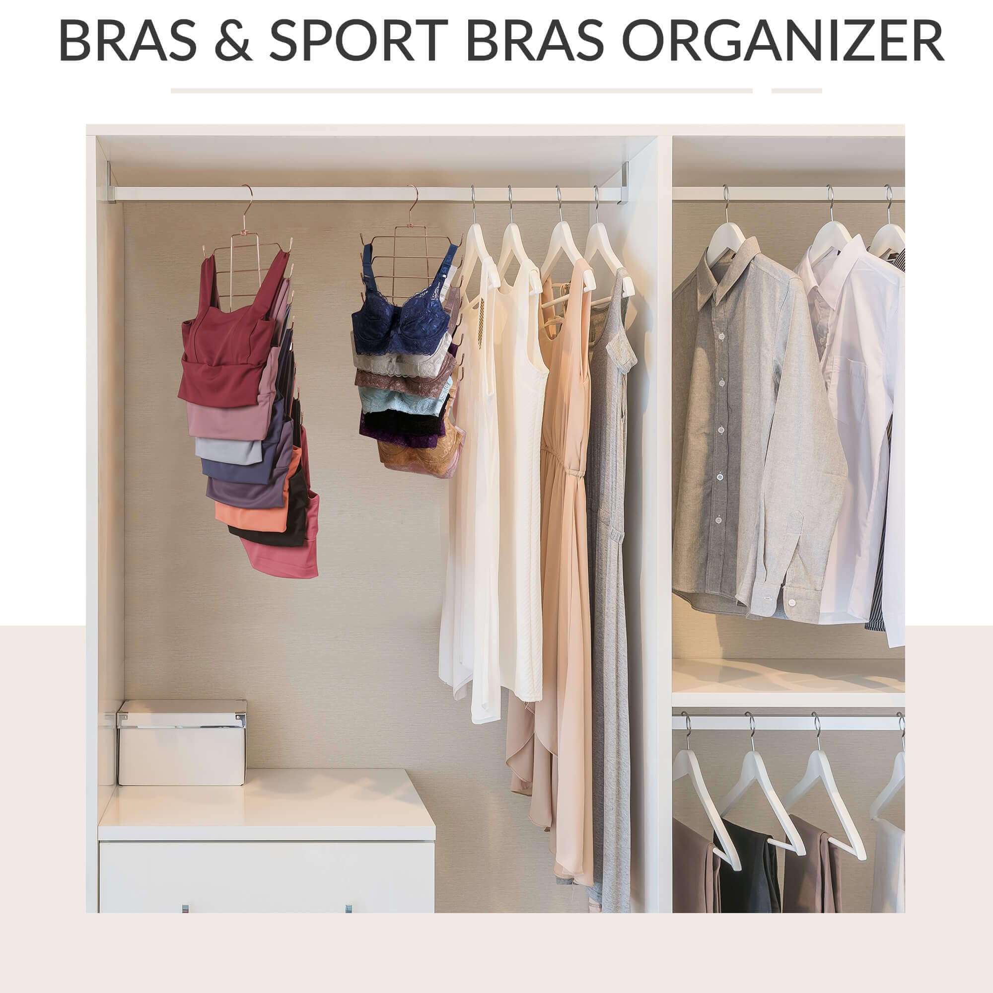 ZEDODIER Grucce Salvaspazio Per Reggiseni E Canottiere – 3 Pezzi – Organizer In Metallo Oro Rosa – 50x30 Cm - 4