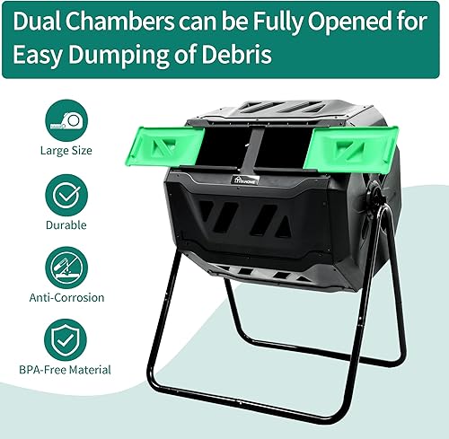 Miniatura 4 de YITAHOME Vaso de compostador grande de 43 galones, contenedor de compostaje giratorio al aire libre con 2 puertas correderas y sistema de aireación,