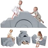 MeMoreCool Modular Kids Sofa – Convertible Foam Couch with Slide & Stair&comma; Playroom & Bedroom Sectional Child Furniture &vert; Soft Washable Cover &vert; Ages 3&plus; &vert; Grey