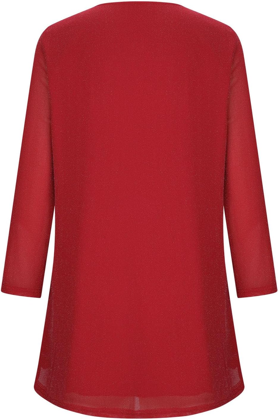 3/4 Length Sleeve Womens Tops Sparkly Double Layers Blouses Loose Fit Crew Neck Tshirt Dressy Elegant Party Blouse