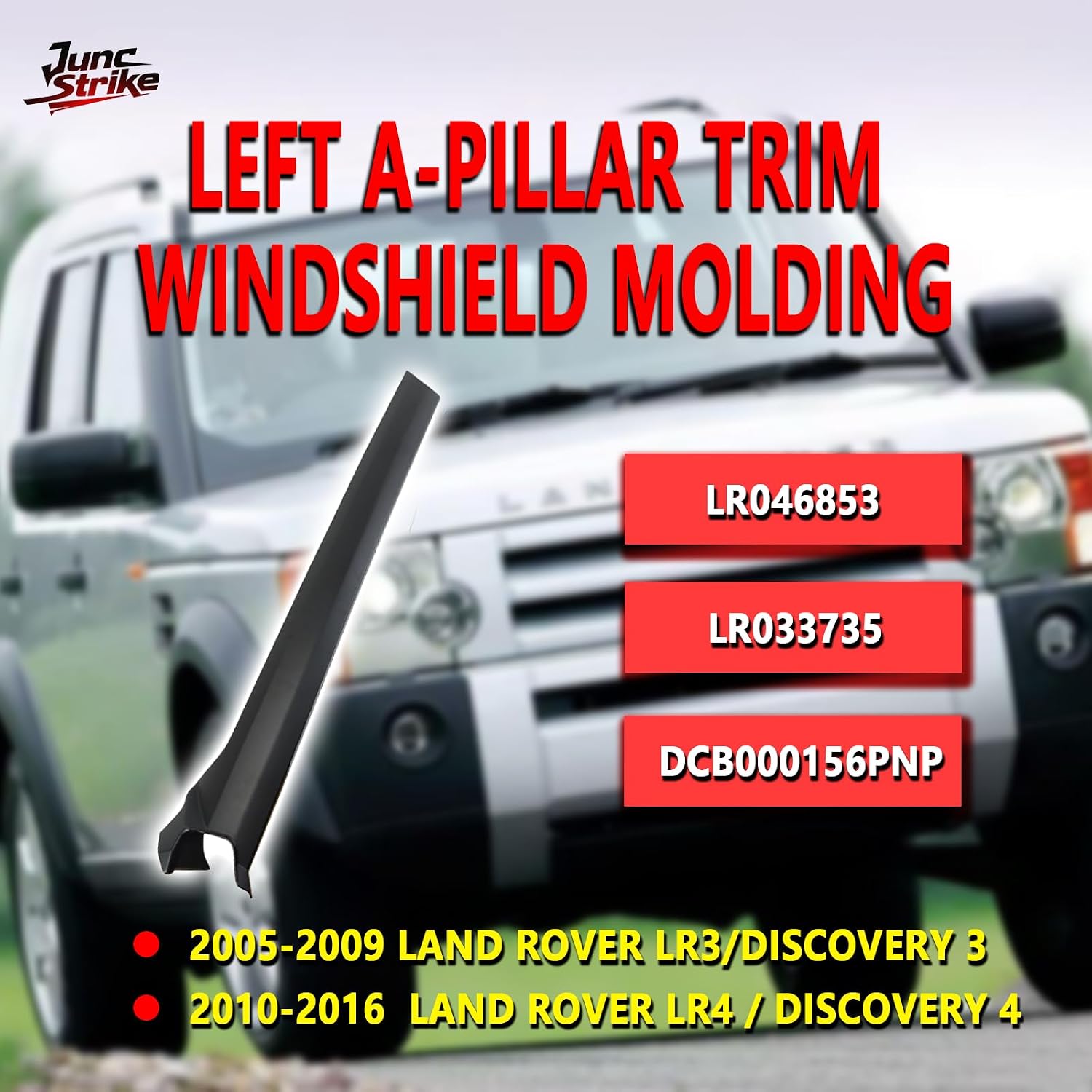 LR046853 LR046851 Front Left & Right A Pillar Molding Trim Cover Premium Durable OEM Replacement for Land Rover LR3 2005-2009 LR4 2010-2016 (Left)