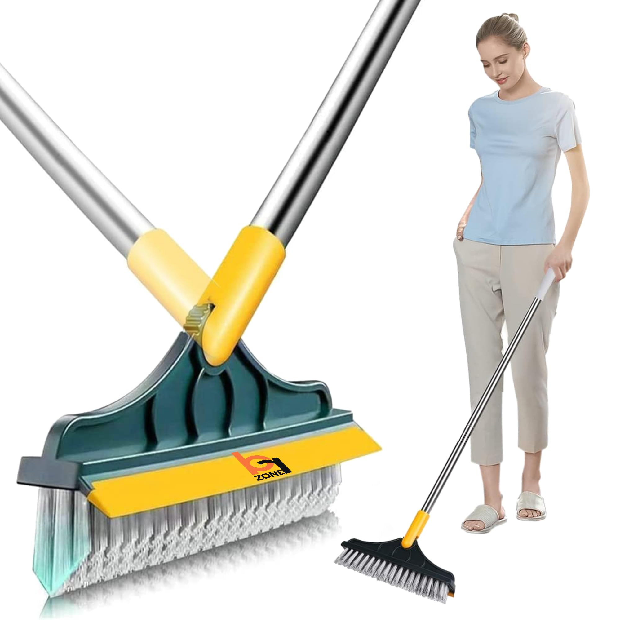 Cleaning Brush with Wiper - Effortlessly Clean and Wipe Surfaces with Long Handle V-Shape Scrubber with Squeegee 120°Rotating Magic Broom Brush for Cleaning Bathroom Glass Wall (2 in 1)