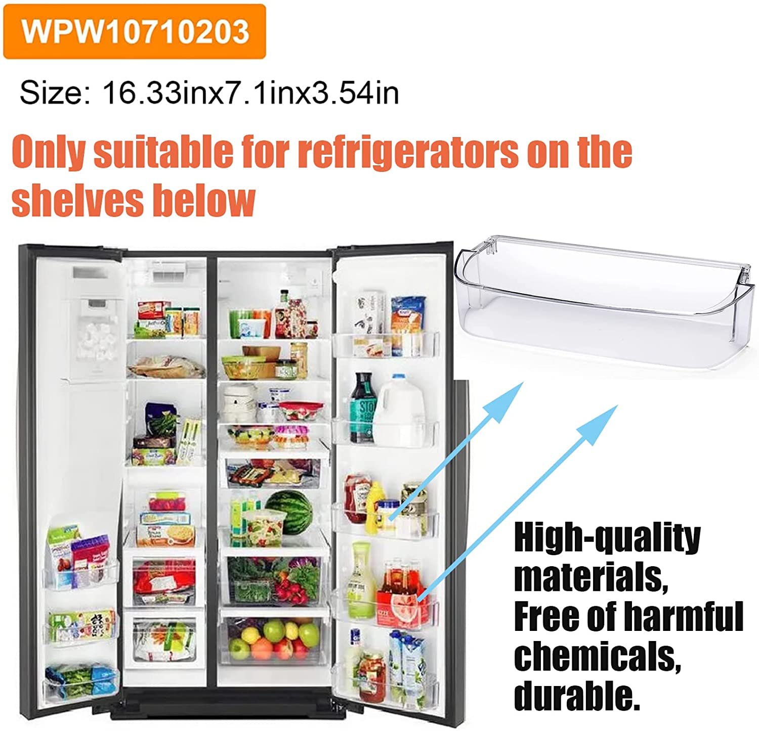 Refrigerator Door Shelf Bin WPW10710203 Compatible with Whirlpool W10710203