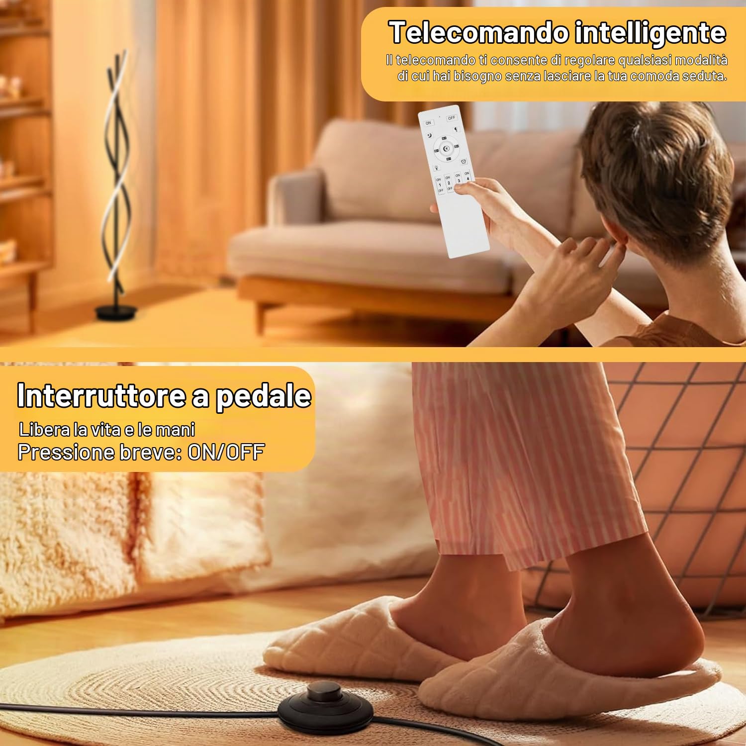 Lampada Da Terra LED Dimmerabile, 52W Piantana Lampada Da Terra Salotto, Moderna Lampada Da Pavimento Con Telecomando, 155cm Spirale Lampada Soggiorno Per Lettura, Camera Da Letto, Ufficio (BLACK)