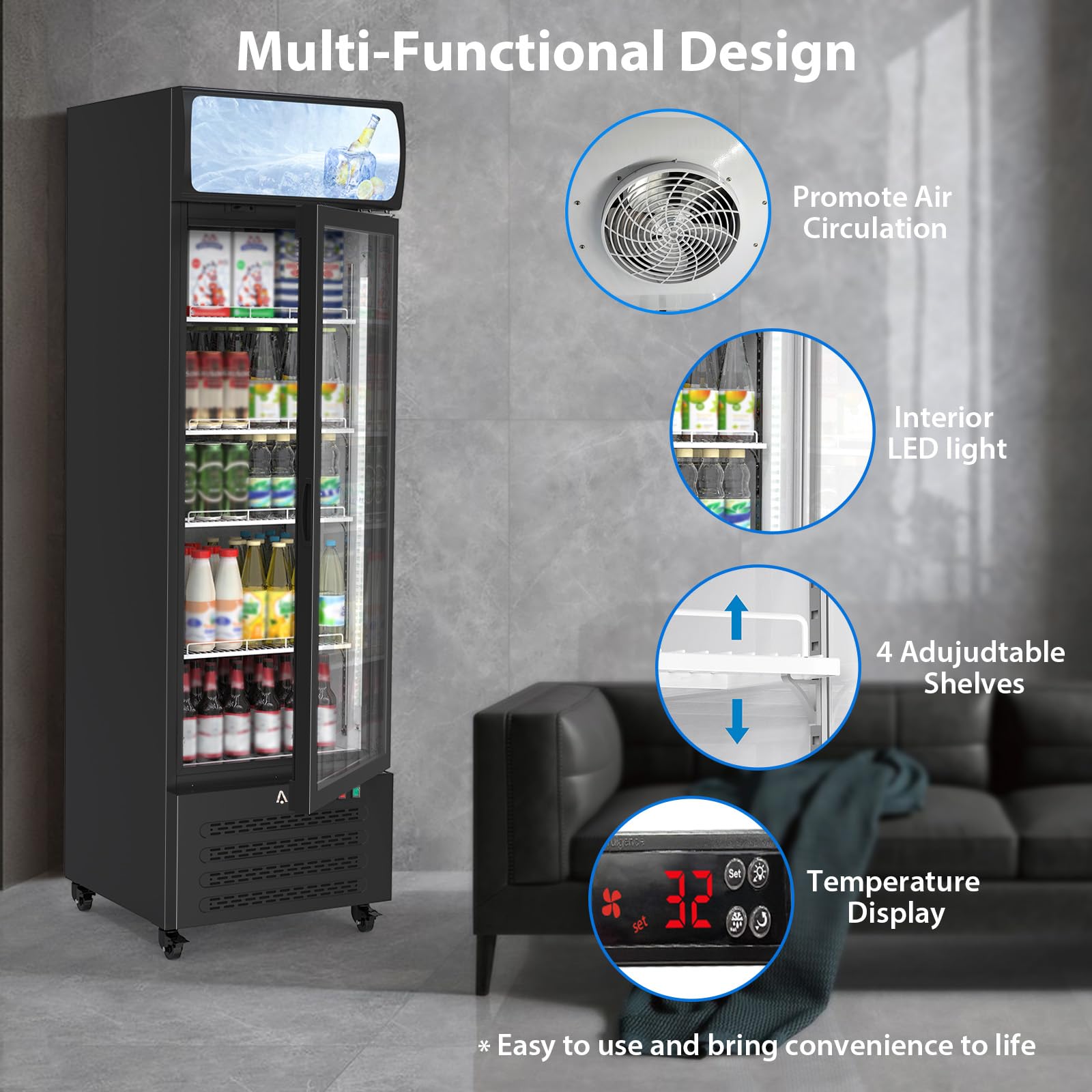 Garvee Dual-Layer Glass Door Beverage Merchandiser, 11.9 Cu.Ft - Commercial Display Refrigerator With Soft LED Lighting, 4 Adjustable Shelves, Energy Efficient For Café, Restaurant on Fridge.com - View 4