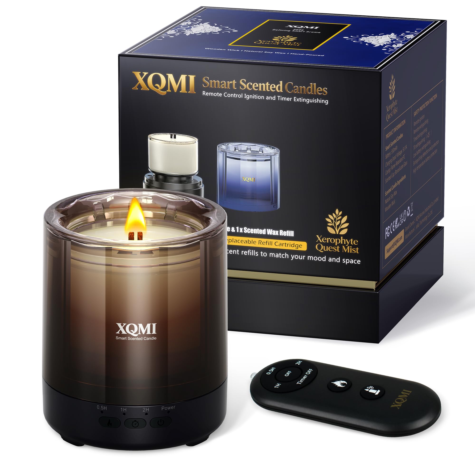 XQMI Smarte Duftkerze im Glas mit Fernbedienung und Timer, 35 Std. | Duftkerze aus Natürlichem Sojawachs mit Doppeltem Holzdocht,Langanhaltendem Duft,Aromatherapie-Kerzen für die Wohndekoration