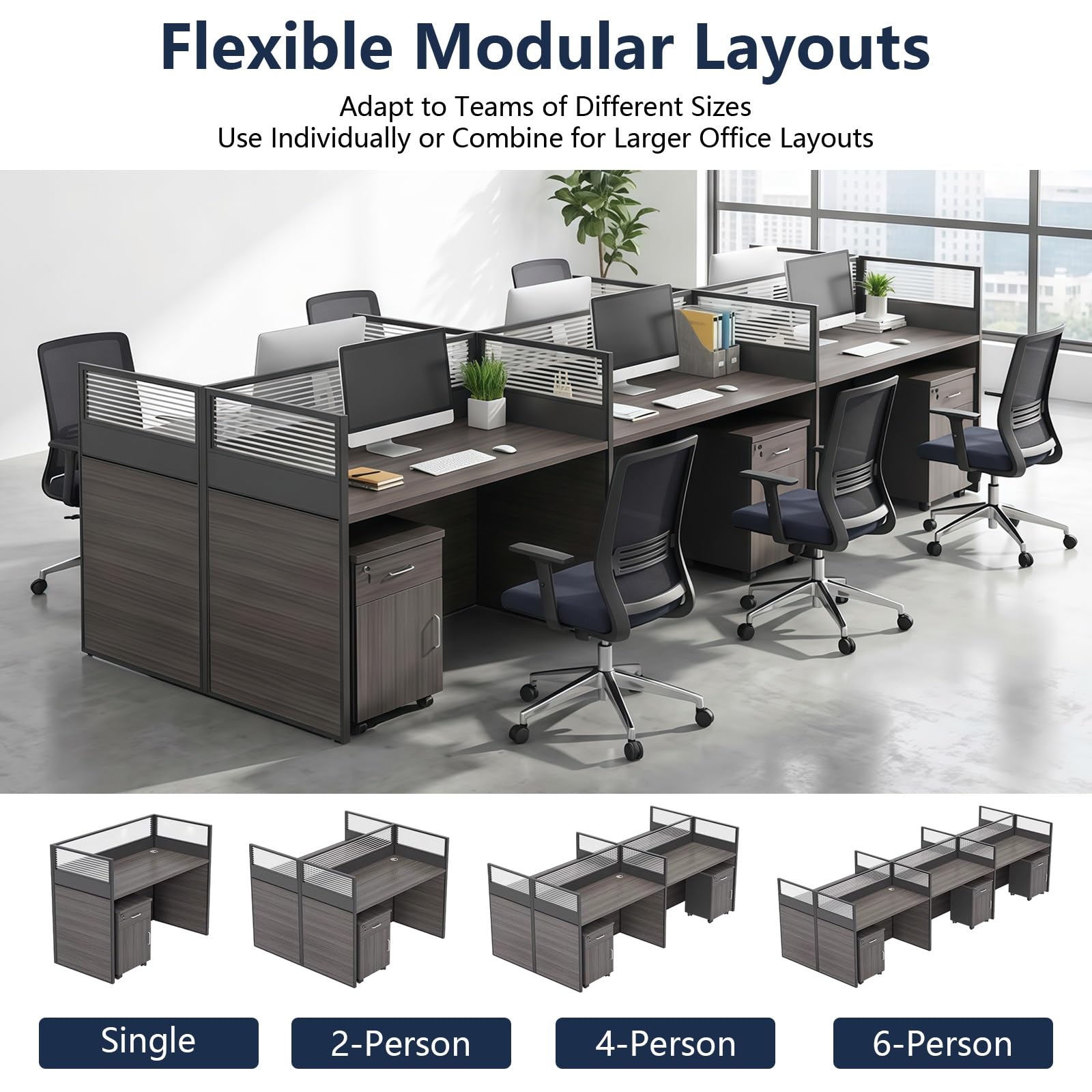 Mesa De Oficina Modular con Paneles Separadores Y Gestión De Cables, Mesa para Ordenador Oficina para Oficinas Abiertas, Call Centers Y Coworking(with Cabinet,D8 Person)