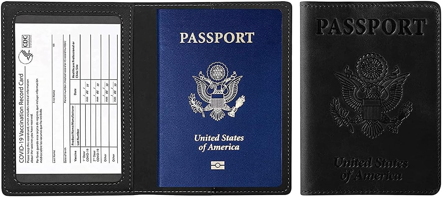  | Passport and Vaccine Card Holder Combo, PU Leather Passport Holder With Vaccine Card and tickets Card holder for Women Men (Black) | Passport Covers