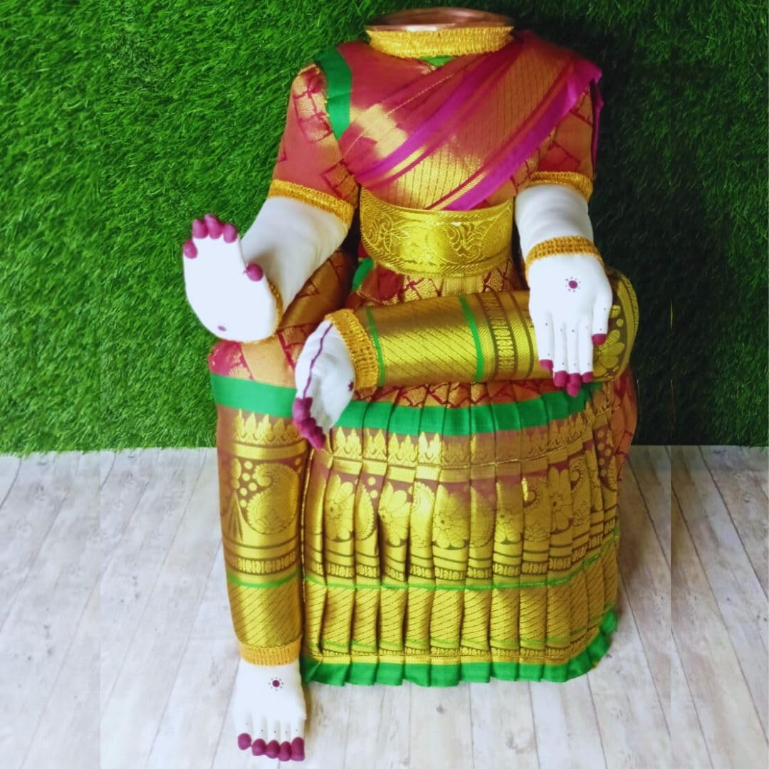 Saree Drapped Ready Goddess Doll(Body) with Brass Kalash for Varalakashmi Pooja/Decoration (Colour May Vary) Size : 21 Inch-picture-40