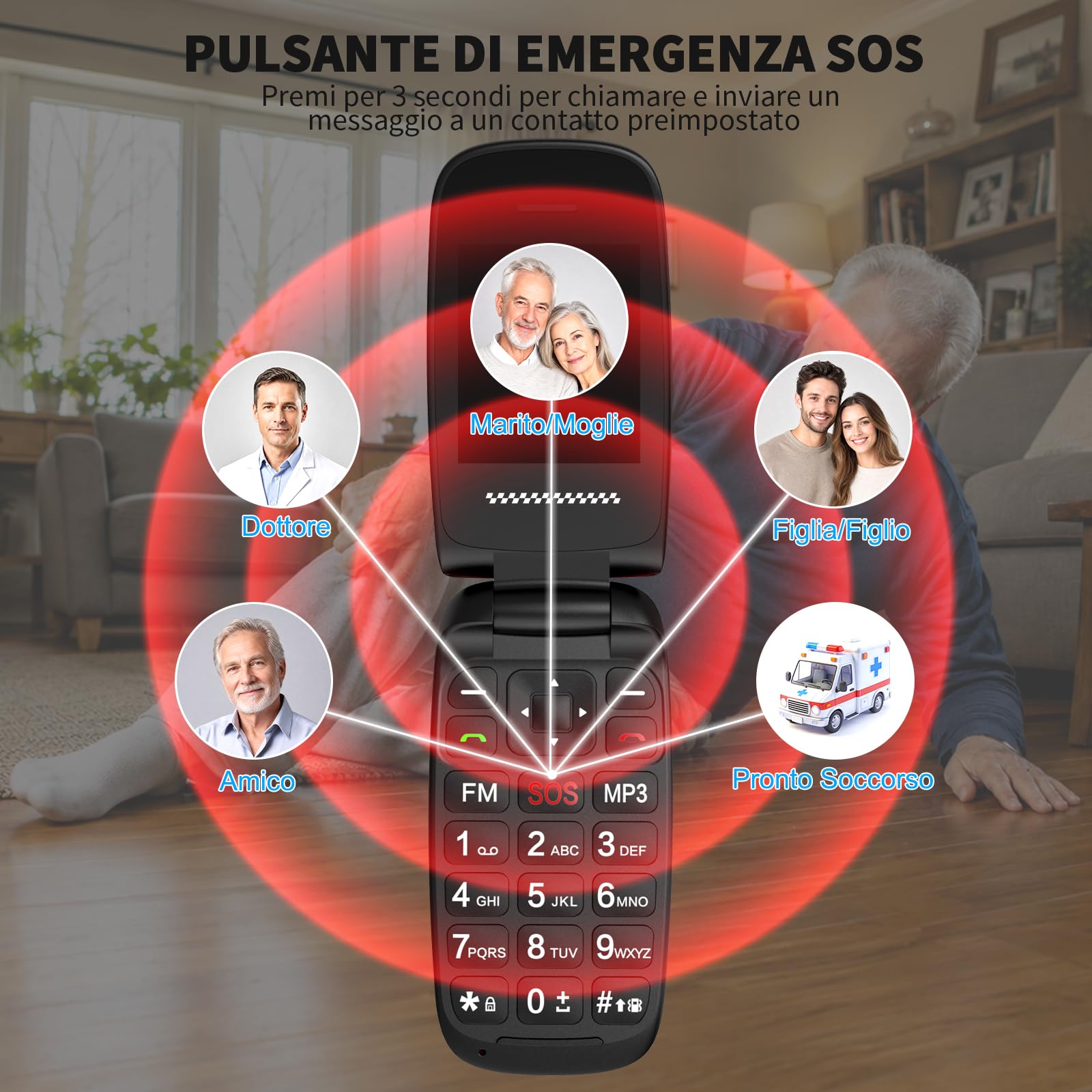 T341 4G Telefono Cellulare per Anziani, Flip Telefoni Cellulari Tasti Grandi, Volume alto, Funzione SOS, 1.77" Display, Chiamata Rapida, Torcia, 1000mAh Batteria, Senza Contratto