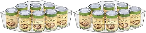 iDesign Tocadiscos Lazy Susan de plástico reciclado, 16.5 pulgadas, cuña de 14, almacenamiento de despensa, transparente, paquete de 2