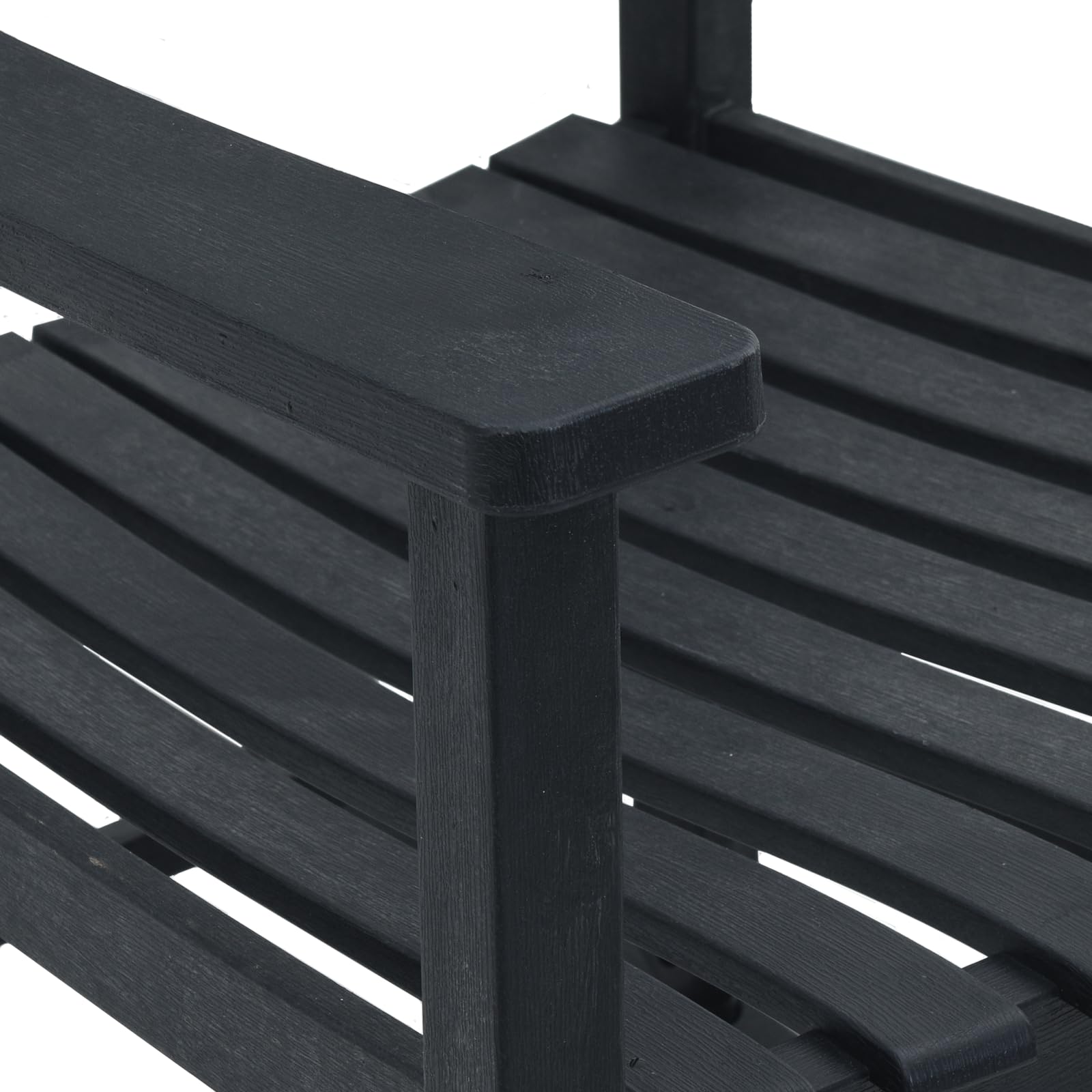 Fotel bujany ogrodowy, czarny, 65 x 84 x 114 cm, HDPE, naturalne drewno, fotel outdoorowy o rustykalnym wyglądzie, na balkon, taras i do ogrodu