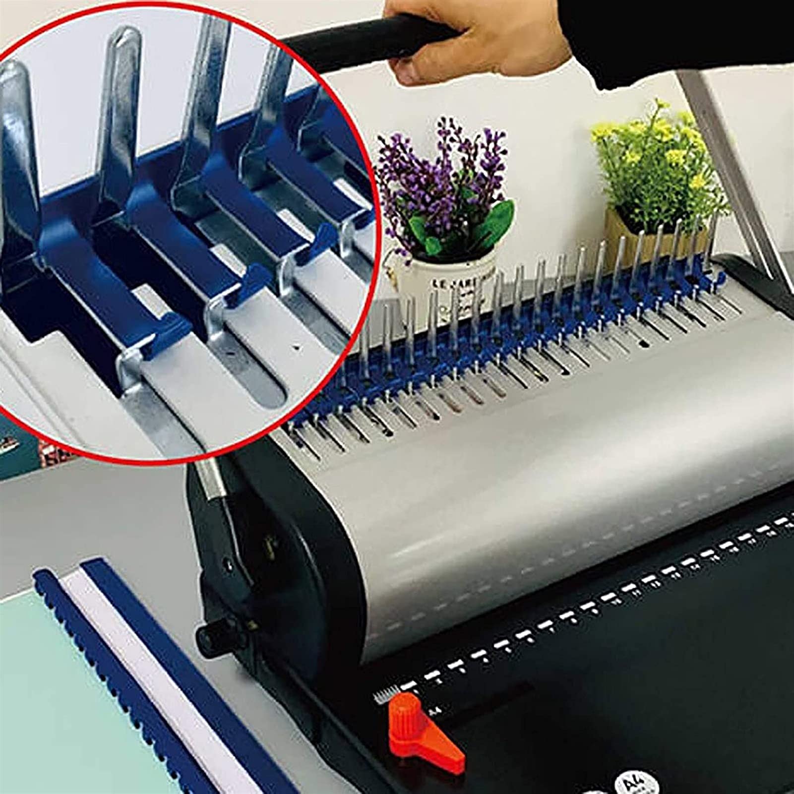 Máquina de encuadernación para trabajo pesado Máquina de encuadernación Peines Escritorio de documentos Calendario Álbum Punzonadora y encuadernadora Manual A4 Máquina de encuadernación con delantal
