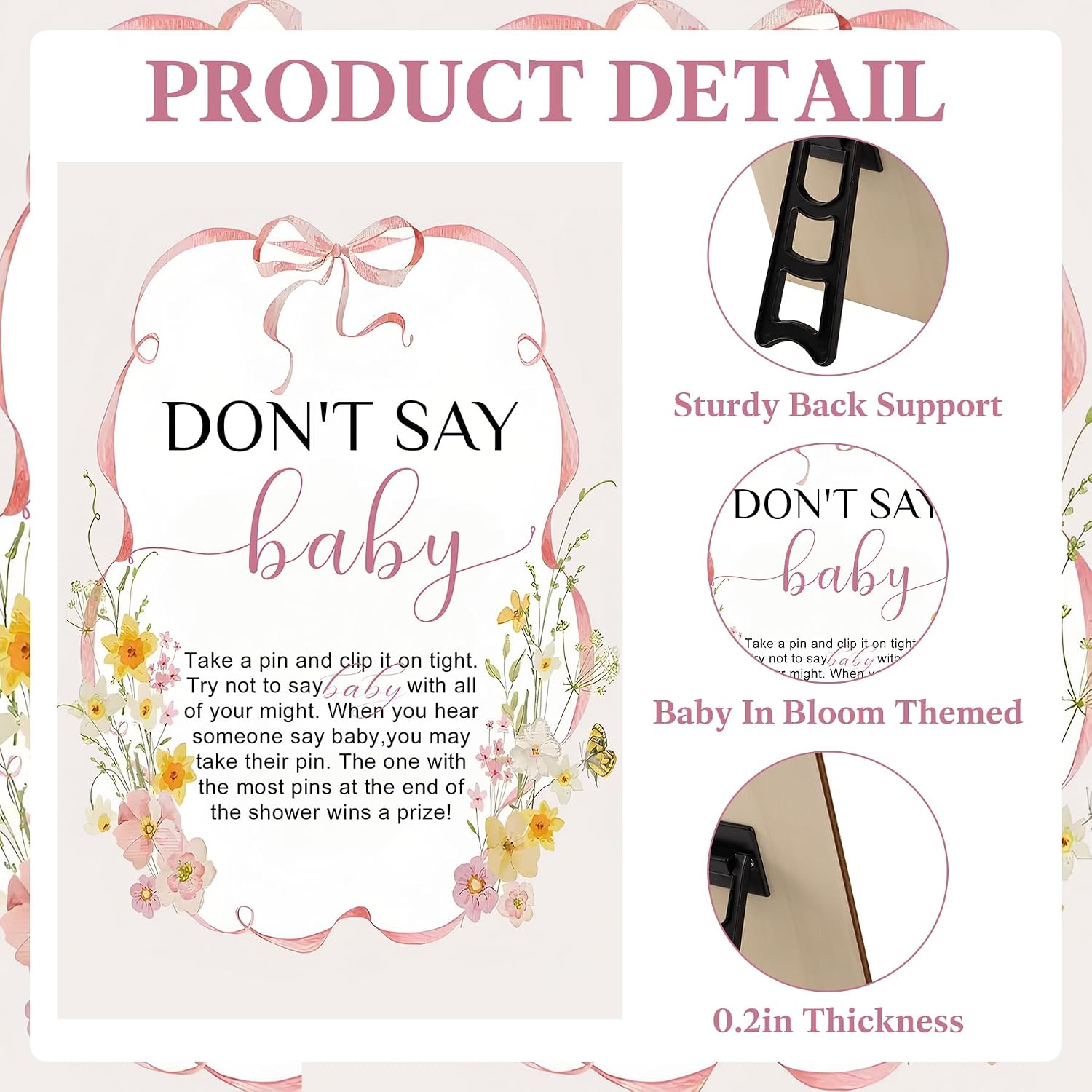 101PCS Baby In Bloom Baby Shower Games - Wildflower Gender Reveal Decorations, Include 1 Don't Say Sign, 50 Floral Games Card And 50 Wildflower Clothespins, Gender Reveal Birthday Party Favor