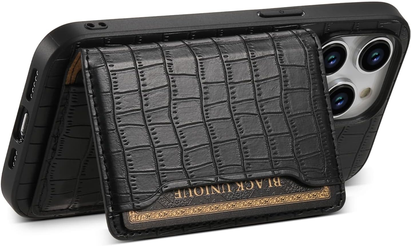 for Samsung S23 Crocodile Pattern Leather Phone Case, Classic Croc-Printed Check Leather Magnetic Folio Flip ID Credit Card Holder Slot Back Cover Bag, Kickstand Support Black