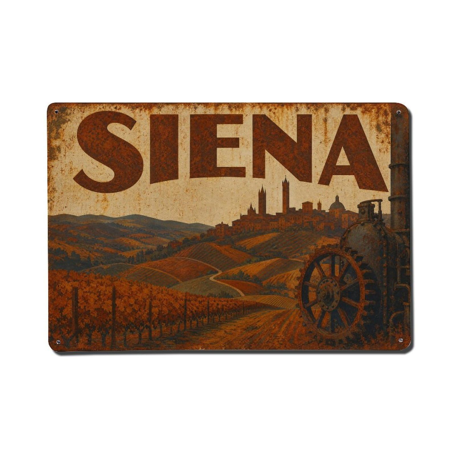 Huiyhb 8X12inch(20X30cm) Vintage Travel Siena Tuscan Hills Vineyard Landscape Italy Metal Tin Sign