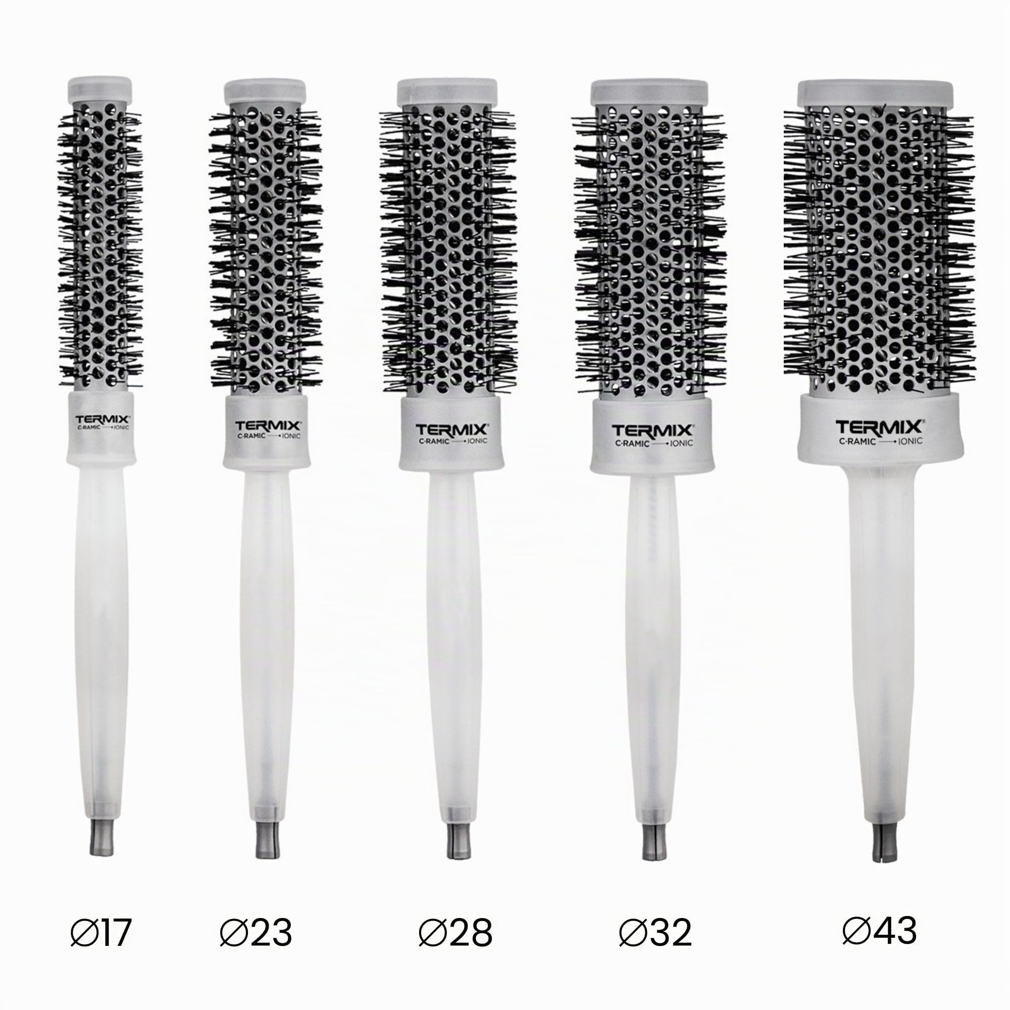 Termix C·Ramic - Pack di 5 spazzole per capelli rotonde nere con tecnologia ceramica, diametri 17, 23, 28, 32 e 43.