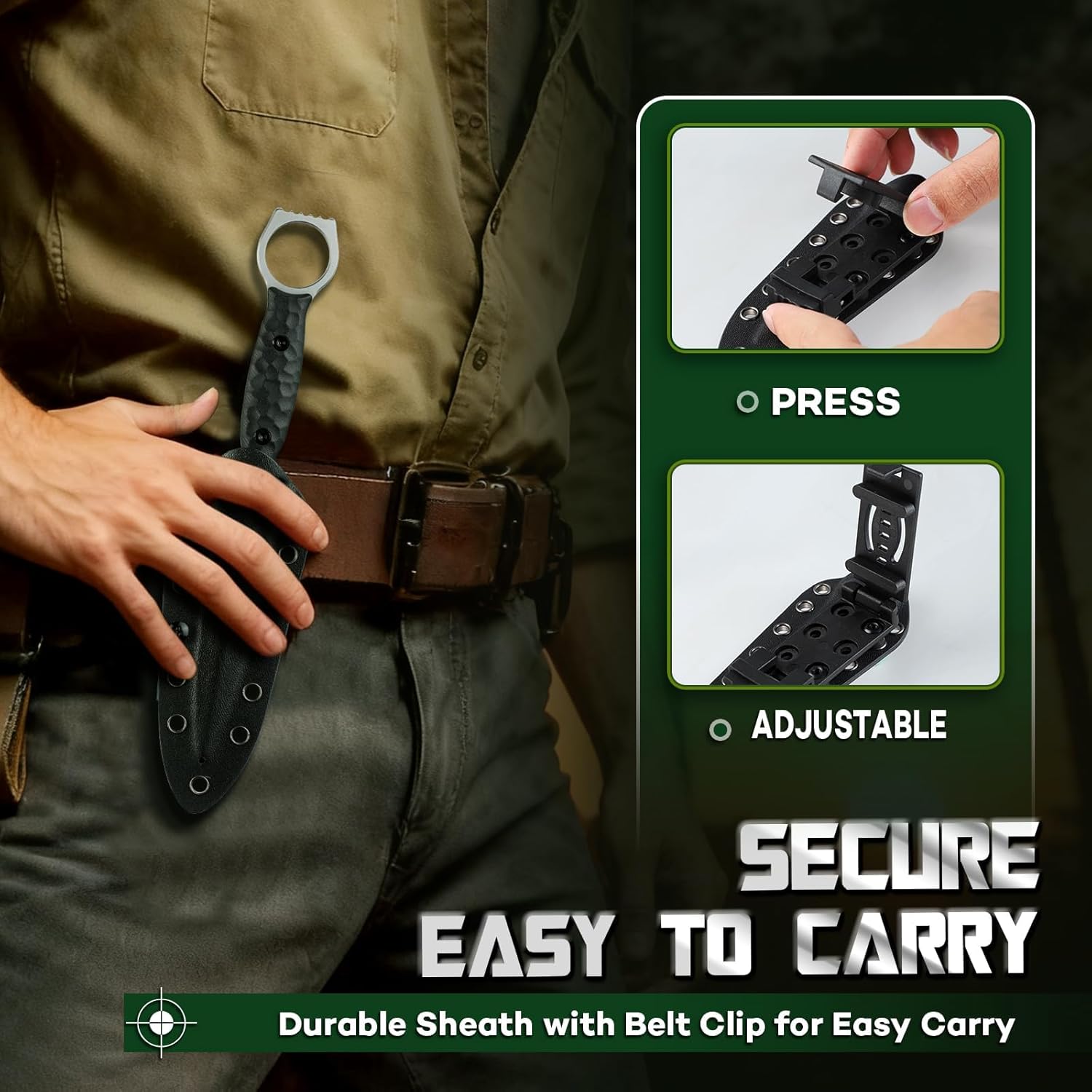 Moontay Fixed Blade Hunting Knife with K-Sheath, Full Tang Survival Knife with G10 Handle, High Carbon Stainless Camping Knives for Outdoor Bushcraft, Cool Knives for Men, Gift Idea for Men