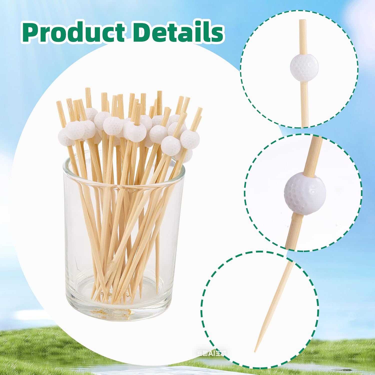 100 Pieces Golf Cocktail Picks 4.72 Inch Golf Skewers Decorative Toothpicks for Appetizers Fruit Sandwich Wooden Mini Food Skewers for Garnish Catered Events Sports Party Supplies