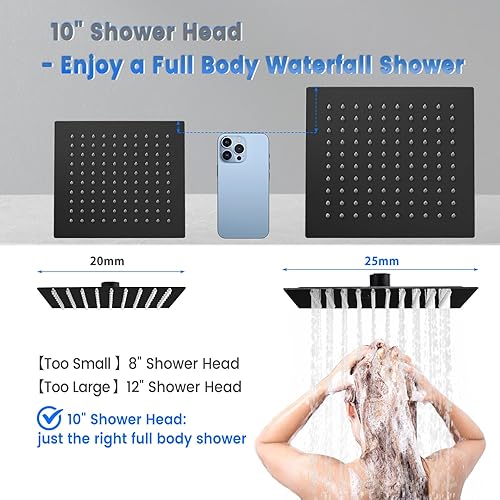 Miniatura 3 de YDmeet Cabezal de ducha de lluvia de 10 pulgadas con brazo de extensión ajustable de 12 pulgadas, cabezal de ducha de lluvia extra grande de alta