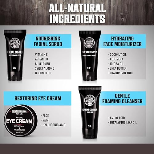 Miniatura 5 de Viking Revolution Kit de cuidado facial de la piel para hombres, incluye hidratante facial rejuvenecedor, exfoliante facial de microdermoabrasión,