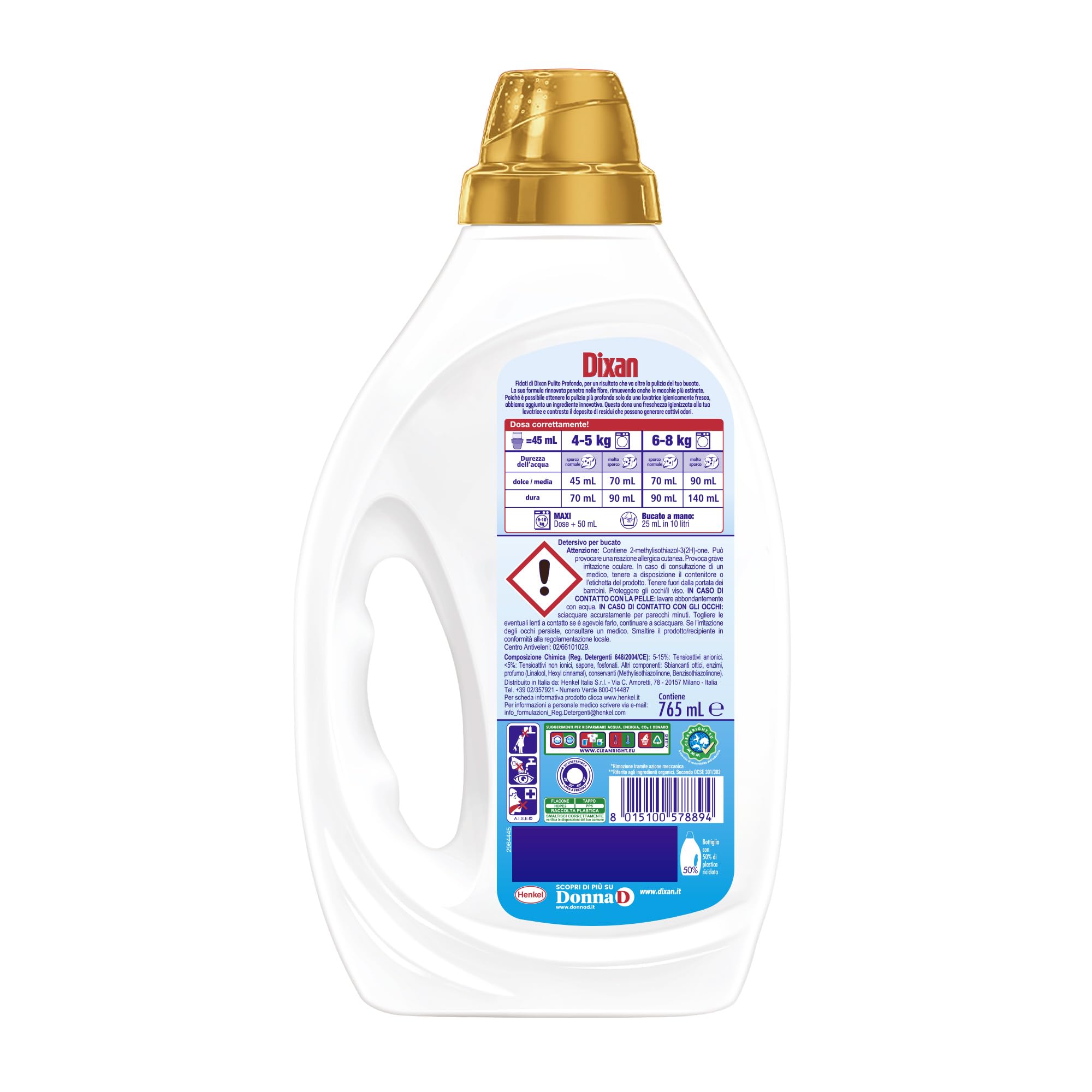 Dixan Liquido Expert Igiene Detersivo Lavatrice (6 confezioni, totale lavaggi 102), Per una pulizia profonda del bucato e freschezza igienica per la lavatrice, Rimuove le macchie da 20°C.