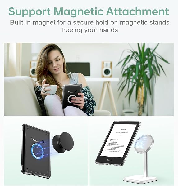 MoKo 360° Rotating Case for 6" All-New Kindle (11th Generation-2024/2022 Release), Clear Back Detachable Magnetic Protective Adjustable Stand Cover with Auto Wake/Sleep, Midnight Green - 5