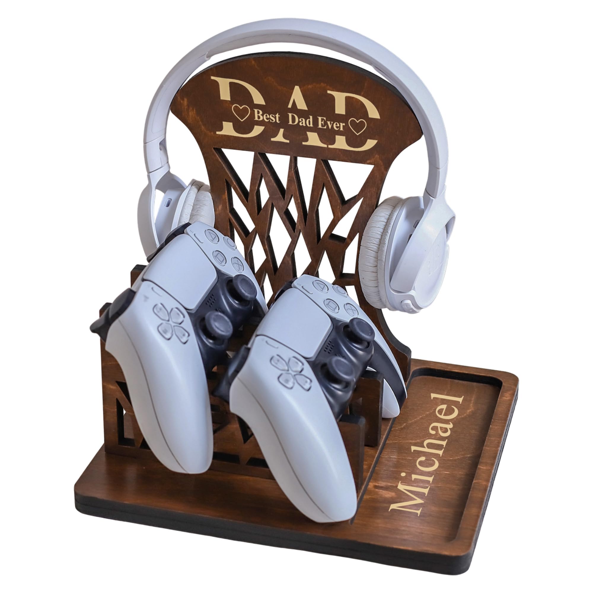 Venocci Wooden Controller Stand with Headphone Holder, Compatible with PS4-PS5-XBox, Gaming Desk Accesories, Gift for Gamers Hangers Organizer, Gamer