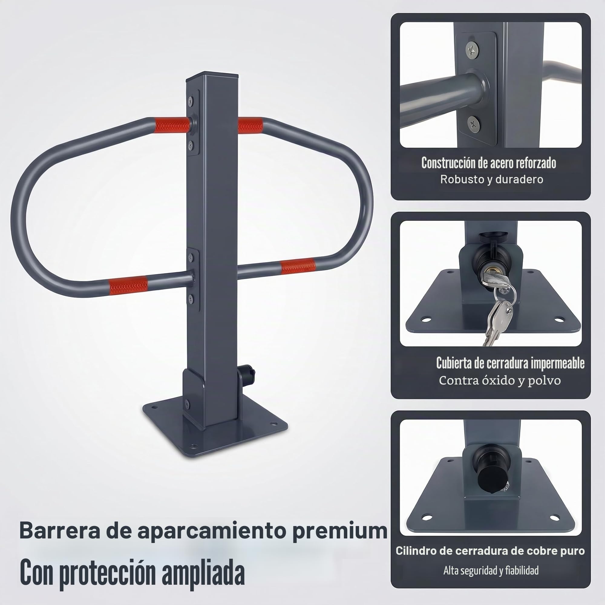 FIVMEN 1 barrera de aparcamiento plegable galvanizada, con llaves, pegatinas reflectantes HBT: 50 x 73 x 18 cm, para aparcamientos privados y garajes