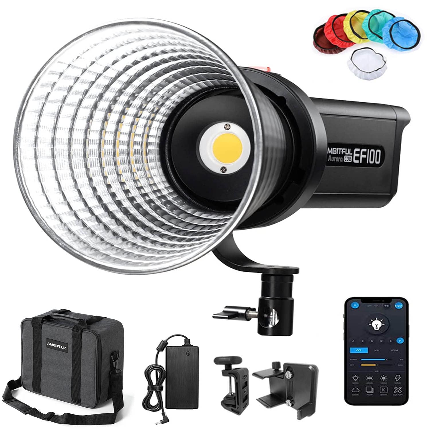 AMBITFUL EF100 100W 5600K LED Vidoe Light,CRI 95+, TLCI 97+,Built-in FX Effects for Still Life Photography, Portrait, Studio Lighting,Interview Lighting,Support APP Control