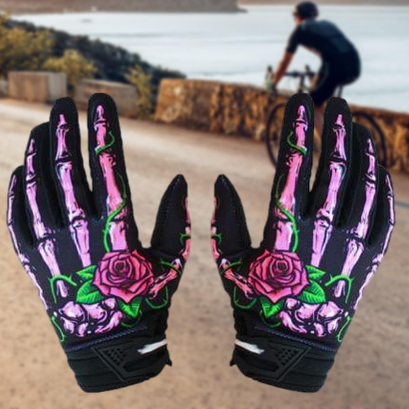 Okiyakusama Skeleton Paw Motorcycle Gloves - Breathable Riding Gloves, Non-Slip Palm, Halloween & Multifunctional Use - View #3