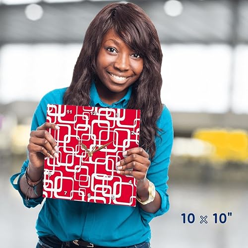 Miniatura 4 de 3dRose, Retro MCM Square Motif Vintage Pattern Rojo, 10x10 Reloj de pared