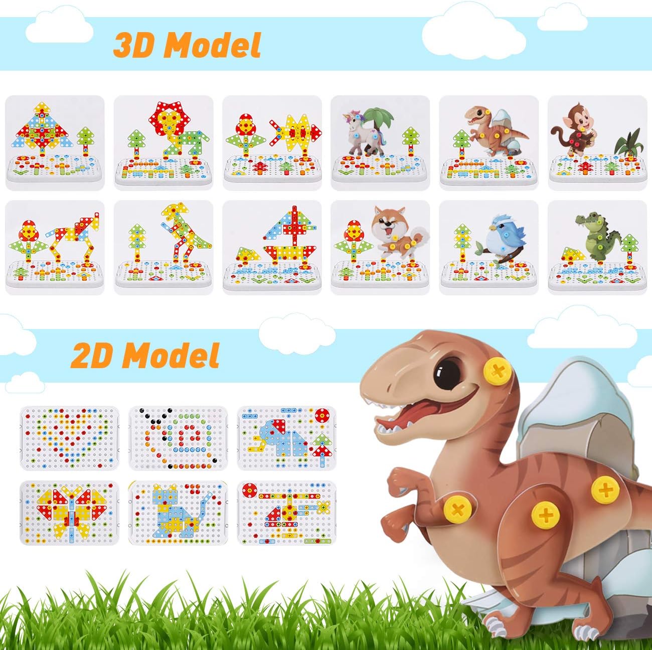 LIHAO 400pcs STEM Kids Learning Building Toys 3D Electric Drill Toy Set Mosaic Puzzles Blocks Game Building Kit for Boys Girls Great Easter Party Game Set Birthday Gift for Kids 3 4 5 6 7 8 Ages